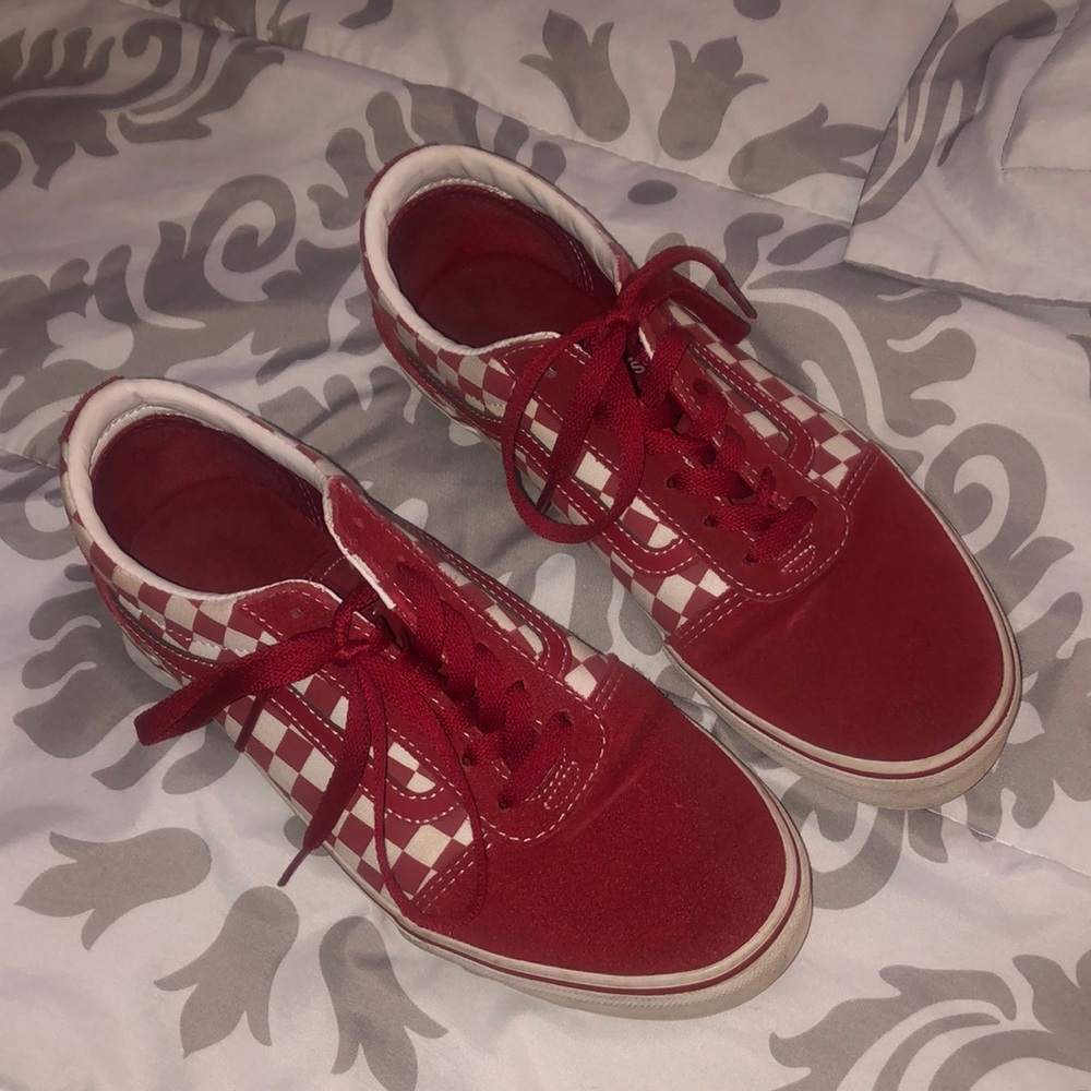 Red and white checkered vans